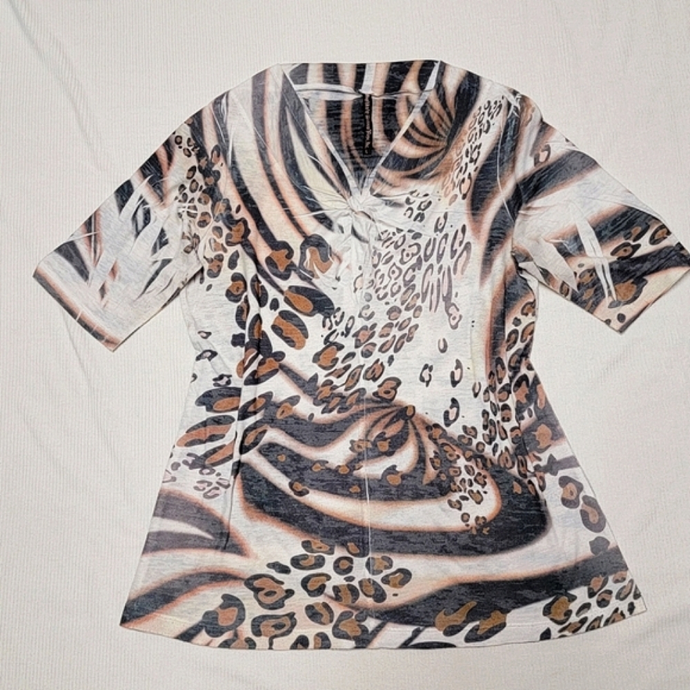 Mushka by Sienna Rose Animal Print Blouse Half Sleeve Size Large